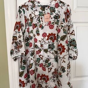 BloomChic Floral Blouse - Red, Green, and Brown